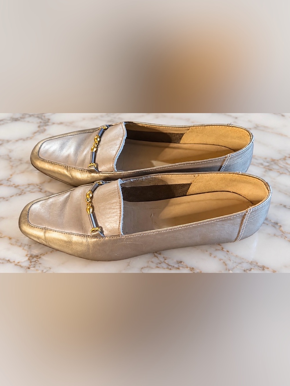 Enzo Angiolini Bronze Champagne Metallic Leather Loafers 7M